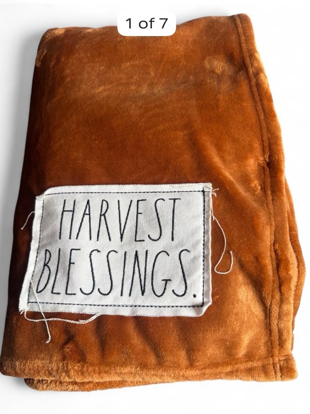 Rae Dunn Brown fall Plush Throw blanket harvest a blessings, patch, cozy holiday